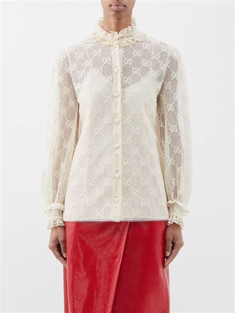 gucci lace blouse|Gucci one shoulder blouse.